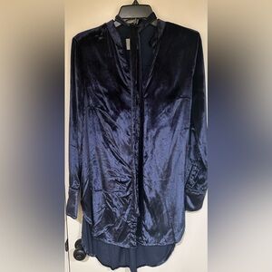 Navy Velvet High-Low Blouse